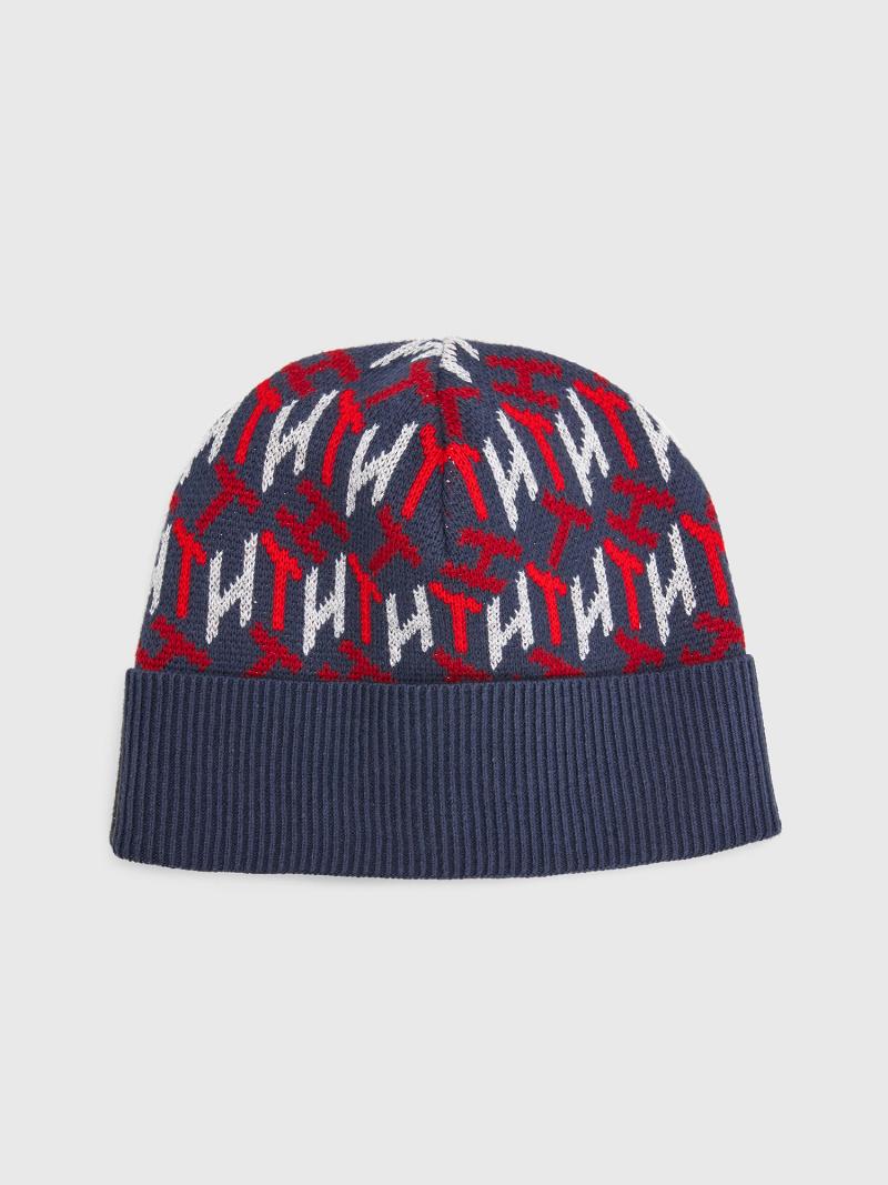 Fiú Tommy Hilfiger TH Beanie HATS Kék Piros | HU 2364VRW